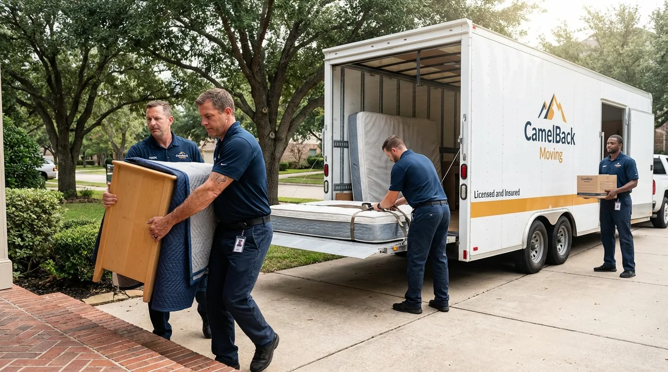 Crew loading residential truck for cross-state move from Georgetown, IN